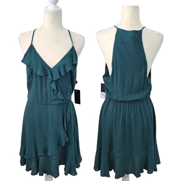 Free Press Women's Ruffle Sleeveless Dress Forest Green Racerback Travel Size L - Picture 2 of 9
